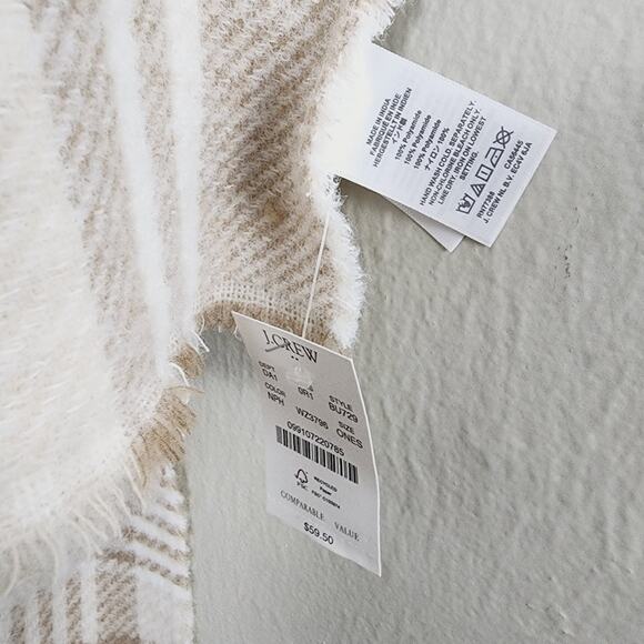 NEW J. Crew Marled Tan Plaid Reversible Chunky Fringe Scarf - Picture 3 of 8